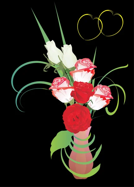 花瓶里的白色和红色的玫瑰 — 图库矢量图片