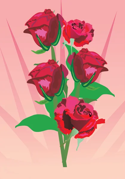 Five red rose bouquet — Stock Vector