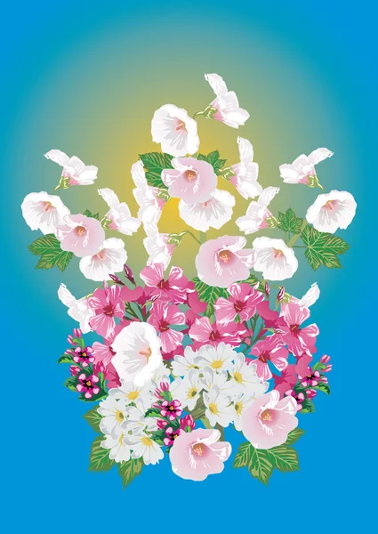 Bunch of light pink flowers on blue — Stock Vector