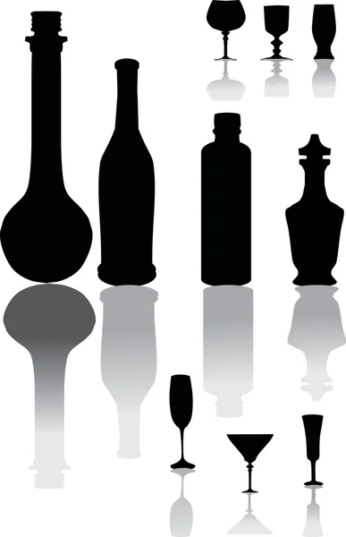 Gläser und Flaschen mit Spiegelungen — Stockvektor