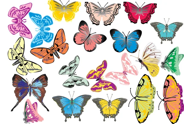 Yirmi bir renkli kelebekler — Stok Vektör