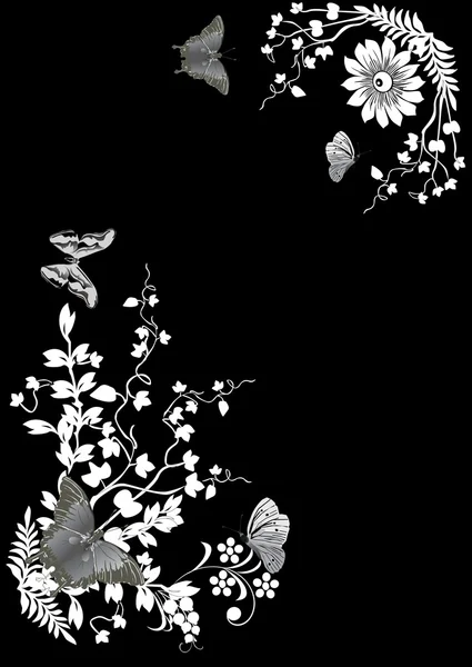 Två blomma hörn och fjärilar — Stock vektor