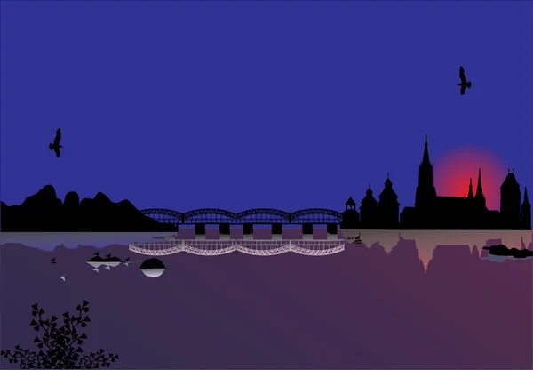 Château sous l'illustration du coucher du soleil — Image vectorielle