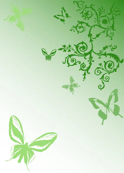绿色蝴蝶和卷发 — 图库矢量图片