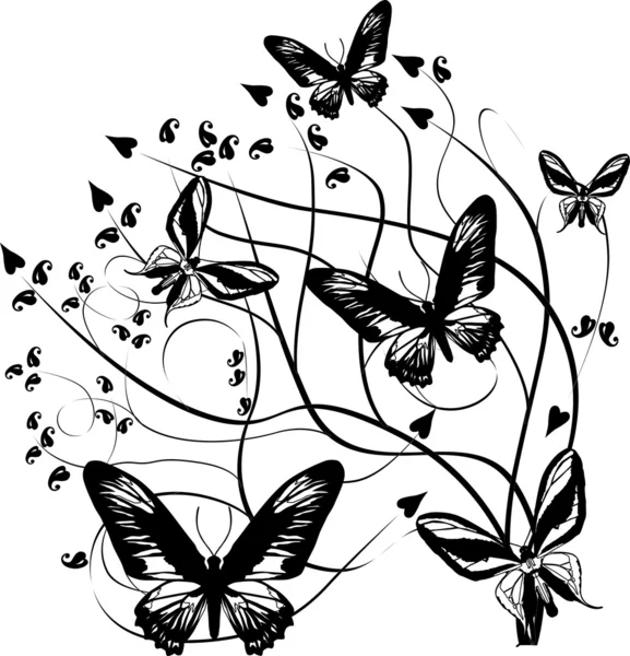 Federschmuck mit Schmetterlingen — Stockvektor