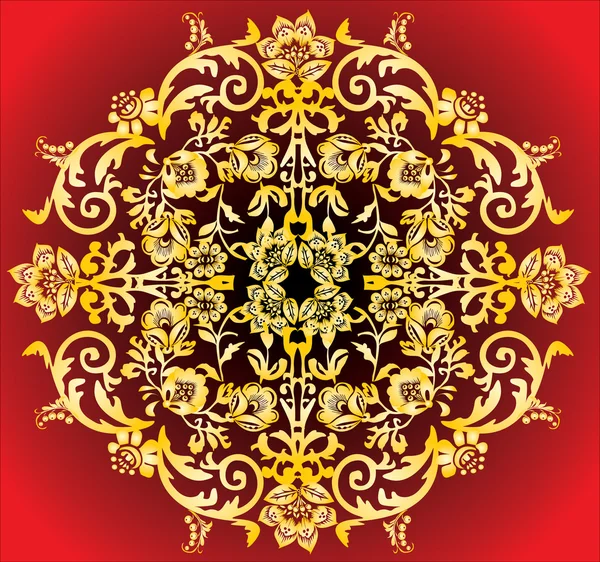 Decoración círculo de oro en rojo — Vector de stock