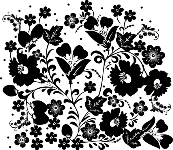 Traditionella mönster med svarta blommor — Stock vektor