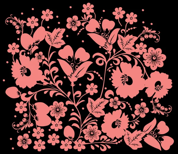 Pink on black bunch of flowers — Stock Vector