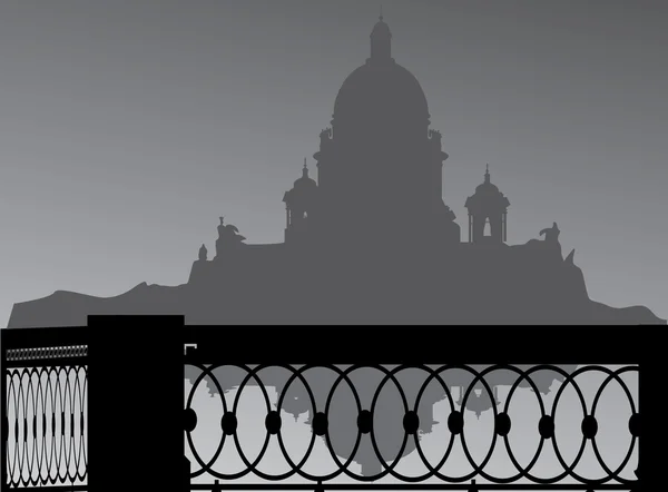 Katedral ve köprü silhouettes — Stok Vektör