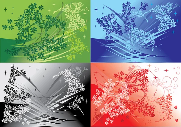 Quatre fonds floraux ensemble — Image vectorielle