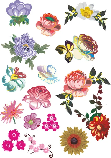 Blue and red flowers collection — Stock Vector