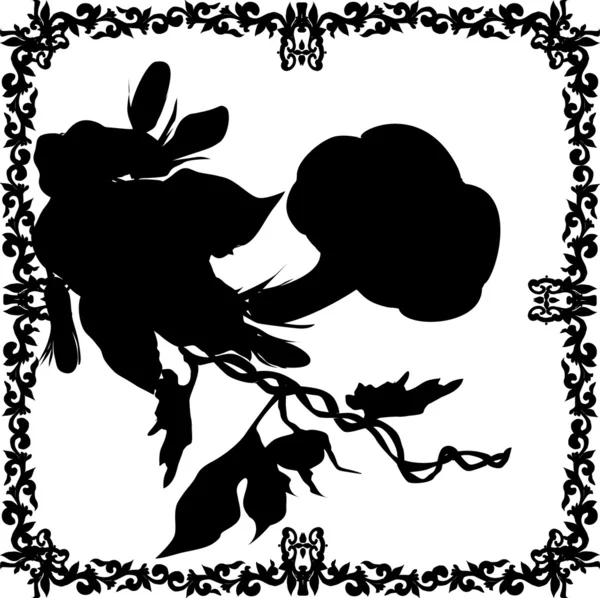 Silueta de una sola flor en marco — Archivo Imágenes Vectoriales