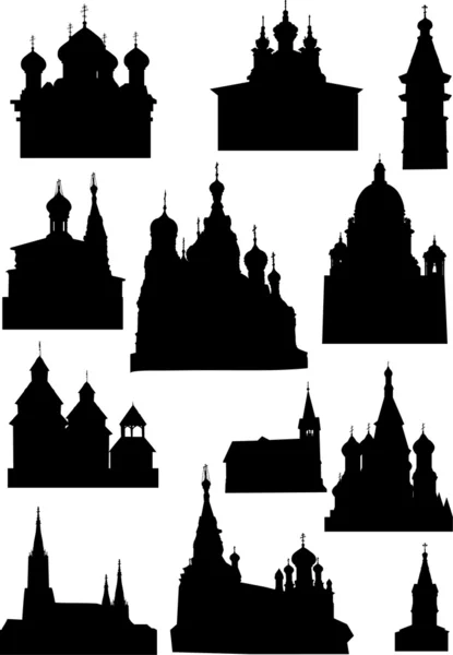 Kilise siluetleri kümesi — Stok Vektör
