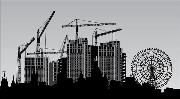 City landscape with Ferris wheel — Stock Vector