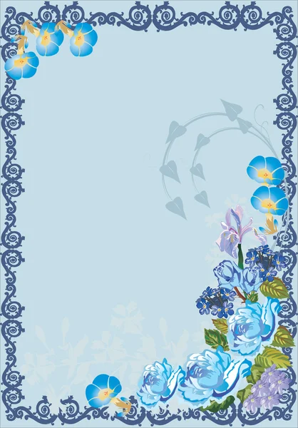 Quadro com diferentes flores azuis — Vetor de Stock