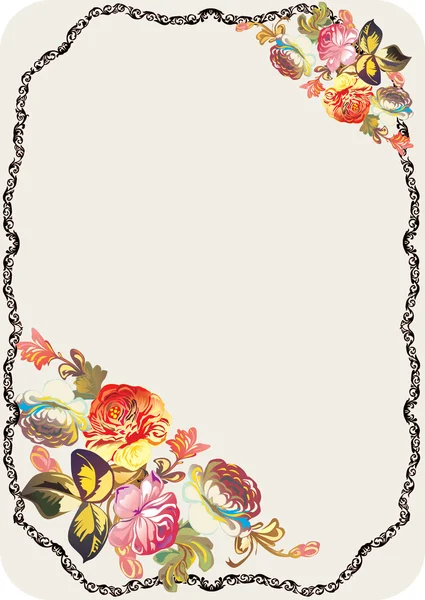 Cadre de réflexion avec des roses dans les cônes — Image vectorielle