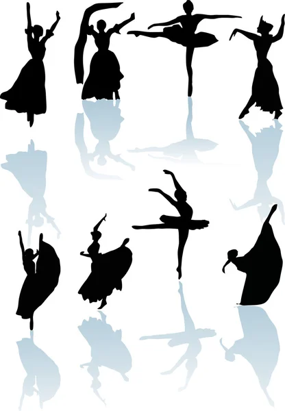 Eight dancers with reflection — Stock Vector