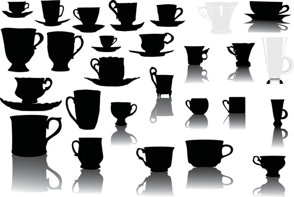 Set of cups with reflections — Stock Vector