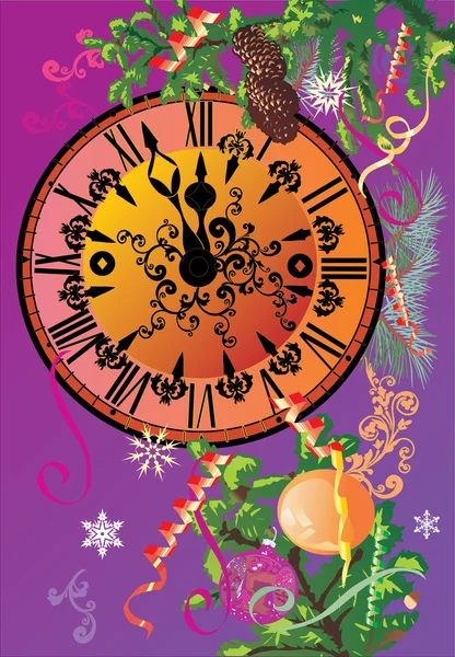 Año nuevo reloj ilustración — Archivo Imágenes Vectoriales