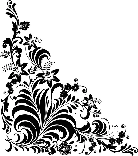 Motif de coin floral bouclé noir — Image vectorielle