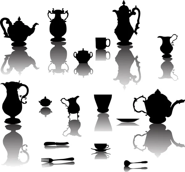 Vaisselle de thé avec réflexion — Image vectorielle