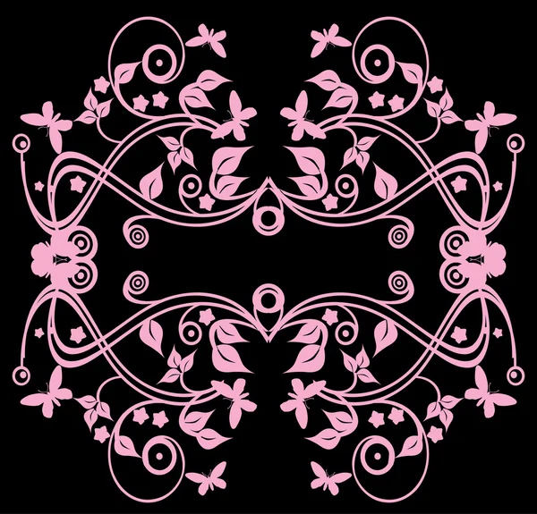 Pink butterfles and curls on black — Stock Vector
