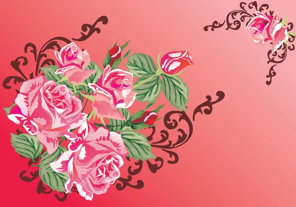 Różowa róża czerwony narożnik Design — Wektor stockowy