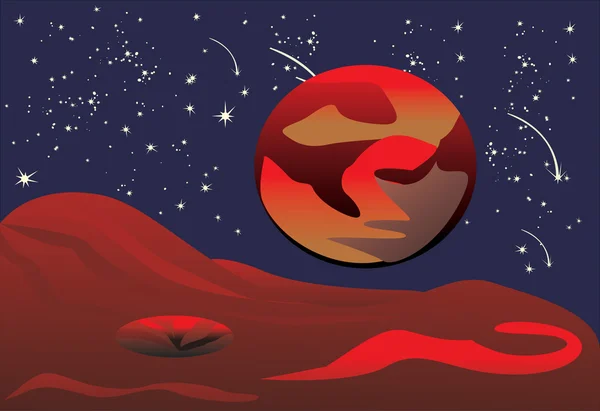 Planeta vermelho no espaço com estrelas —  Vetores de Stock