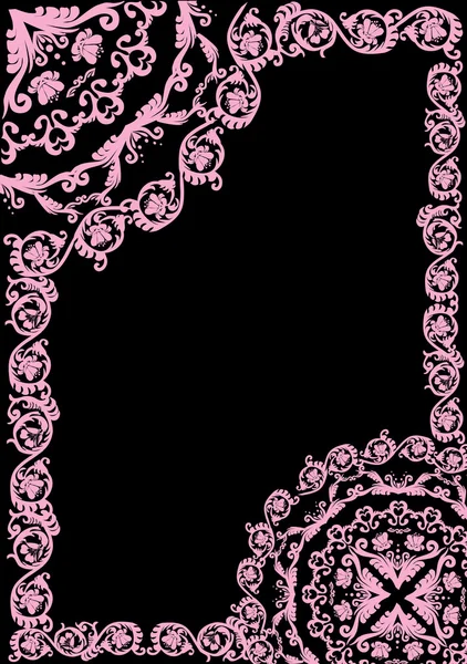 Růžový rám s curles na černé — Stockový vektor