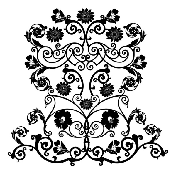 Symmetrische Blüten mit schwarzen Locken — Stockvektor