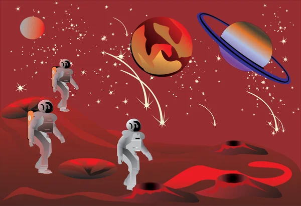 Astronauts on red planet — Stock Vector