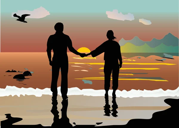 Couple au coucher du soleil mer — Image vectorielle