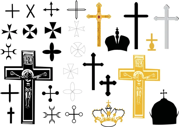 Black and gold cross set — Stock Vector