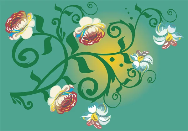 光の花と緑のカール — ストックベクタ