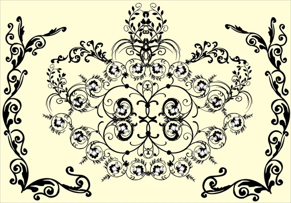 Diseño negro simétrico con flores — Vector de stock