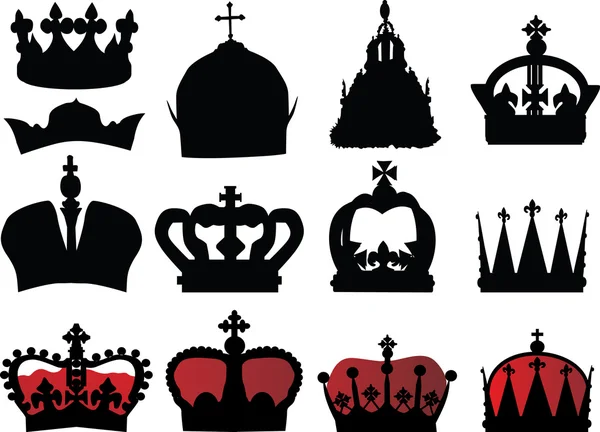 Collection couronne noire et rouge — Image vectorielle