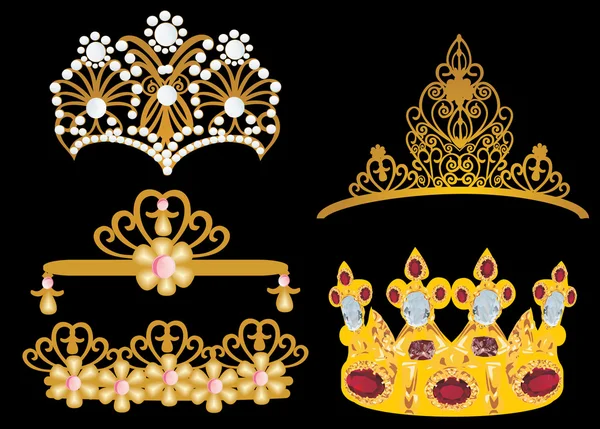 Collezione corona e diadema in oro — Vettoriale Stock