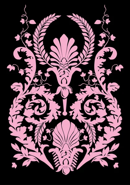 黑色和粉红色植物对称装饰 — 图库矢量图片