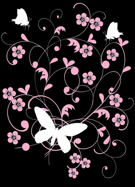 蝴蝶和粉色的花 — 图库矢量图片