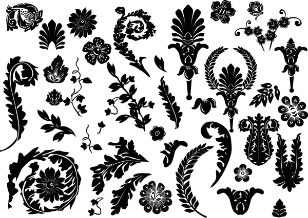 Tasarım için siyah çiçek öğeleri — Stok Vektör