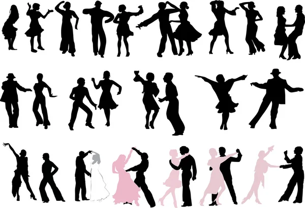 Много силуэтов танцоров — стоковый вектор