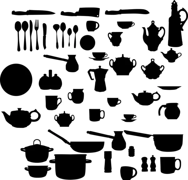 Silhouettes de vaisselle grand ensemble — Image vectorielle