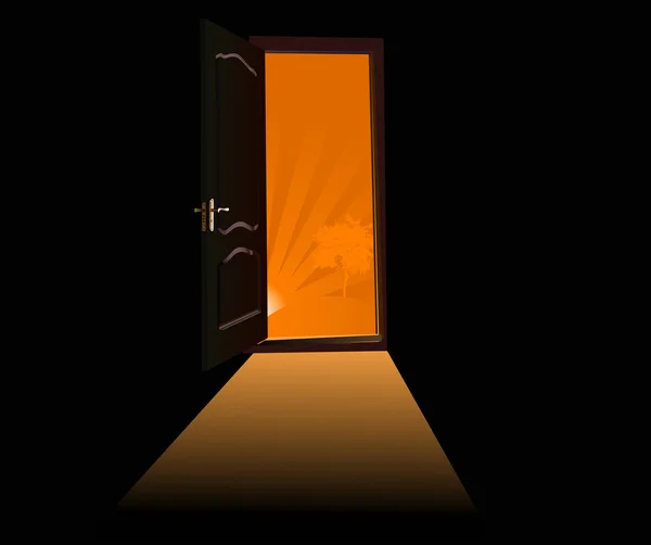 Tür zum orangen Sonnenuntergang — Stockvektor