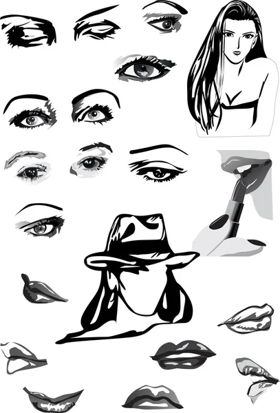 Collection lèvres et yeux — Image vectorielle