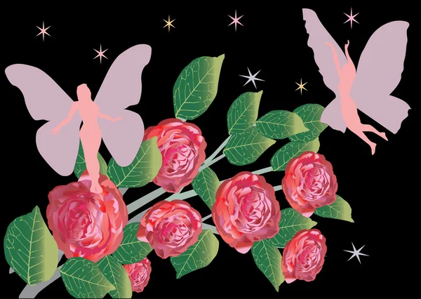 バラの花と妖精 — ストックベクタ