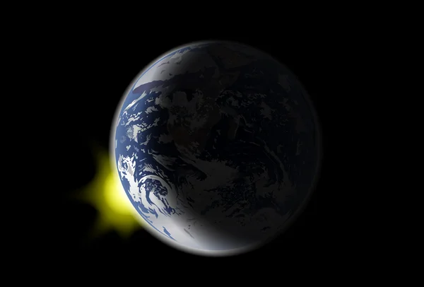 Aarde en zon licht op zwart — Stockvector