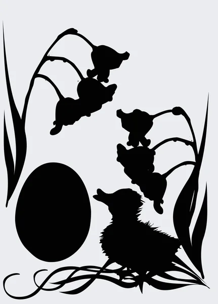 Duckling and egg silhouette — Stock Vector