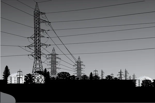 高电压线景观 — 图库矢量图片