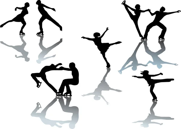Figure skater silhouette su bianco — Vettoriale Stock