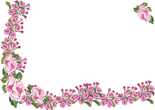 バラとピンクの花のフレーム — ストックベクタ
